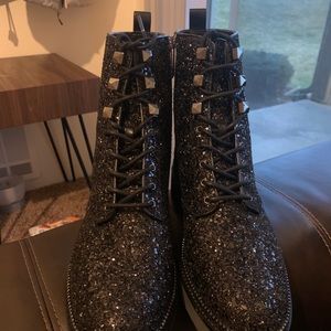 Brand New Michael Kors Black Glitter Combat Boots